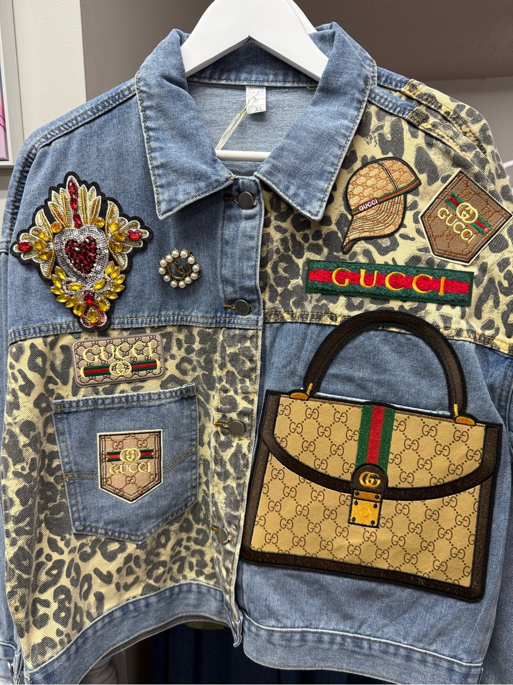 New Women's Denim Patchwork Jacket in Blue and Beige